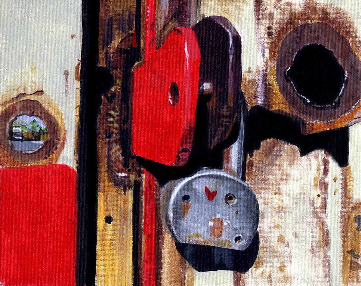 painting of rusty locks by LJ Lindhurst